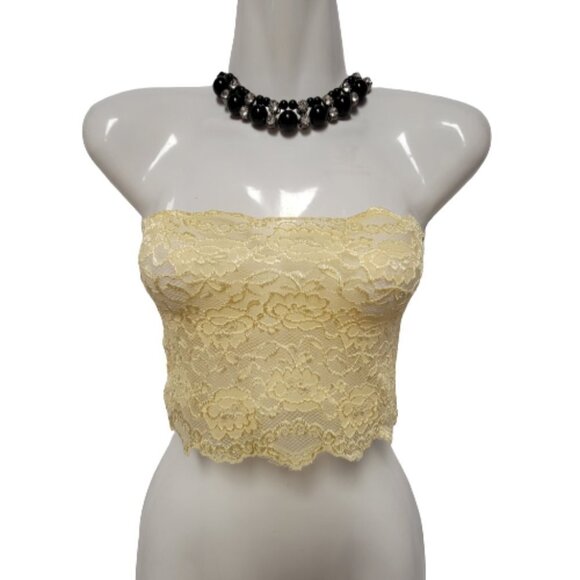 Beige See Through Elastic Lace Bandeau Strapless Lace Tube Top Lace Crop Top - Picture 1 of 7